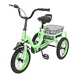 12 Zoll 3 RäDer Dreirad Kinder Der FüR Jungen/MäDchen Single Speed Dreirad Fahrrad HellgrüNes Kinderfahrrad 3 RäDer Fahrrad Griffe Mit Gewinde,GroßEr Korb,HellgrüN