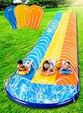 Sloosh 18ft/548cm Dreispurige Rutschbahn mit 3 Bodyboards, Rasen-Wasserrutsche mit Sprinkler für Kinder und Erwachsene, Außen-Wasserspielzeug für Sommer-Spaß