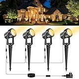 NATPOW Gartenbeleuchtung mit Strom, 4er Set/9M Warmweiß 3000K Gartenlampen für Draußen, 12V Gartenstrahler mit Erdspieß, IP65 Wasserdicht Gartenleuchten Set für Garten Rasen Pfad Bäume Außen