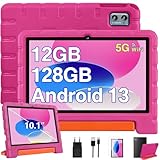 ZIOVO Kinder Tablet 10 Zoll Android 13 mit 12GB RAM+128GB ROM(TF 1TB), 5G WiFi, BT 5.0, Octa-Core 2.0 GHz, 5+8 MP, Kindersicherung, 6000 mAh, Elterliche Kontrolle Tablets mit Eva Case - Rosa
