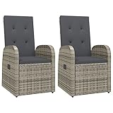 vidaXL 2X Garten Liegestuhl mit Auflagen Gartensessel Gartenstuhl Sessel Stuhl Liegesessel Gartenmöbel Rattanmöbel Poly Rattan Grau