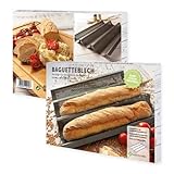 Wundermix - Baguette Blech mit Antihaftbeschichtung • Baguette Backform für 3 Baguettes • Baguette Backblech für Stangenbrote • Baguetteform • Brotbackform • Zubehör Backen