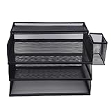 Srliya Fach-Papiersortierer-Organizer, 3-Fach-Papier-Organizer, 3-stufige Briefaufbewahrung, Netz-Schreibtisch, A4-Aktensortierer mit Top-Box, Stiftbehälter für die Schule zu Hause