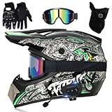 Jugend Bluetooth Motorradhelm, Downhill Fullface Helm, Mit Brille Handschuhe, Motorrad MTB Enduro Helm, DOT-Geprüft(Type 1,S(52-53cm))