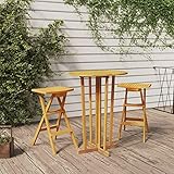 LAPOOH 3-TLG. Bar-Set Klappbar, Bierzeltgarnitur, Gartenbar, Camping Küche, Biertisch Bierbänke, Garten Möbel, Massivholz Teak