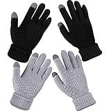 2 Paare Damen Winter Touchscreen Handschuhe (Schwarz, Grau)