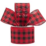 AVANAVA 63mm Drahtkante Karo-Juteband – 9 M Rot und Schwarz kariertes Band zum Verpacken, für Bastelarbeiten, Kranzherstellung, Bauernhausdeko, Girlanden, rustikale Hochzeiten und Weihnachten