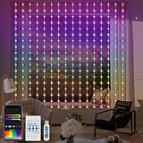 ZAIYW Smart Lichtervorhang RGB 5050 mit Integriertem Chip, 2,4M x 1,8M Vorhang Lichterkette Fernbedienung und APP Steuerung, USB 144 LED Lichterketten Vorhang für Party Hochzeit Innen Außen Deko