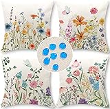 Cirzone Outdoor Kissen Dekorative Wasserfest 4 er Kissenbezug Frühling 45 x 45 cm Gartenkissen Wetterfest Bunte Blumen und Schmetterlinge Kissenbezug Werden für Heim Sofak Garten