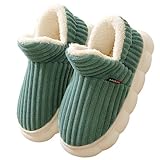 Solutra Flauschige Hausschuhe Damen Winter Warme Damen Hausschuhe Geschlossen, Unisex Rutschfest Dicke Sohle Wolke Hausschuhe (Grün B,39/40 EU)