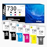 Goadper 730 Tintenpatronen für HP 730 Tinte P2V68A P2V69A P2V72A P2V73AP2V70A P2V71A kompatibel für HP DesignJet T1700 T2600 T1600 （300ML-MBK,PBK,C,M,Y,GY）