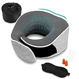 Collazoey Nackenkissen, Nackenhörnchen Memory Foam,Memory-Schaum-Nackenkissen-Set mit Augenmaske, Ohrstöpsel und Aufbewahrungstasche,Ergonomisch Gestaltetes Reisekissen (hellgrau)