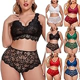Generisch Damen ÜBergrößE Dessous Set Sexy Lingerie UnterwäSche Tiefer V Spitzen Bh Und Hohe Taille Slip Set Bralette Set Zweiteiliger Kabelloser Bh Babydoll Und Pyjamas Damen-Sexy-HöSchen