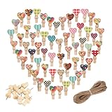 100 Stück Holzklammern Klein,Wäscheklammern Holz mit Juteseil und 10 Reißzwecken,Holzklammern für Weihnachtsdekorationen, Fotopartys, Weihnachtsdekorationen für Hochzeiten