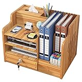 Schreibtisch-Organizer aus Holz mit Schublade, großes Fassungsvermögen, Schreibtisch-Organizer, A4-Papier-Dokumentensortierer, DIY-Bürobedarf, Aufbewahrungsbox für Zuhause(JB07-2 Kirschholz)
