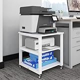 PUNCIA 3-Ebene Druckertisch mit Universalrollen mobiler Druckerständer aus Holz & Metall Druckerwagen Stauregal 50x50x50cm bis zu 70 kg belastbar weiß für Büro Zuhause Office Schule