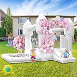 Hüpfburg Weiß mit Rutsche Sprung und Bällebad, Aufblasbare Hüpfburg Indoor Outdoor mit Gebläse für Kinder von 3 bis 8 Jahren, Bounce House für Garten Party Hochzeit Geburtstags Geschenke 320×280×210cm
