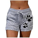 riou 2022 Shorts für Damen, Sommer, hohe Taille, Vintage-Blumen, lässig, für Mädchen, Jugendliche, weich und atmungsaktiv, einfarbig, mit Taschen und Kordelzug, grau, XXX-Large