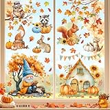 UFYTT Fensterbilder Herbst, Autumn Fensterbild Selbstklebend, Herbstdeko Fenster Sticker Kinder, Fensteraufkleber Herbstliche Blätter, Fensterdeko Aufkleber Wiederverwendbar