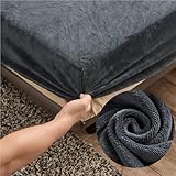 Samt Spannbettlaken 90x200 cm Warm Winter Frottee Spannbetttücher, Highdi Microfleece Flausch Dunkelgrau Spannbetttuch 90 x 200 Boxspringbett Bettlaken für Hohe Matratze Steghöhe 25-30cm