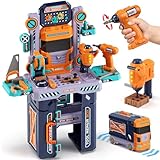 Lehoo Castle Werkbank Kinder 83cm Großformat, Transformierbarer LKW mit Elektrischem Werkzeug Bohrhammer mit Licht & Sound, Werkzeugkoffer Lernspielzeug, Geschenk für Jungen Mädchen ab 3 4 5 Jahren