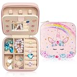 WERNNSAI Schmuckkästchen Mädchen Klein, Rosa Einhorn - Schmuckschatulle, Schmuckaufbewahrung Reise mit Spiegel, Wasserdicht Jewelry Organizer für Kinder Geschenk für geburtstag, Weihnachten