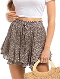 Damen Blumen Kurz Sommerrock Freizeit Boho Elastische Kardelzug Strandrock Doppellagiger Stufenrock Rüschen Röcke