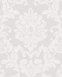 Tapete Barock Weiß Floral und glänzend Vliestapete für Wohnzimmer oder Schlafzimmer PREMIUM QUALITÄT Made in Germany 10,05 x 0,53m Neu 82091