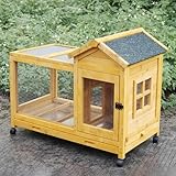 Hasenstall Outdoor für 2 Hasen mit Rädern Massivholz Hasenkäfig Kleintier Outdoor Haustierkäfig Asphaltdach Ausziehbare Schale