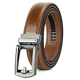 JasGood Herren Ledergürtel Automatische Ratsche Gürtel für Herren Leder Gürtel 33mm Breit mit Verstellbarer Automatische Schnalle für Anzug Geschäft Lässig,Braun,130cm