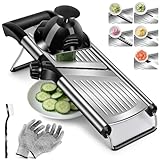 MASTERTOP Gemüsehobel Mandoline, 5-In-1 Edelstahl Gemüseschneider mit Klingenschützer, Reibe für Gemüse, Verstellbar Gurkenhobel Dünne Scheiben, Mehrzweck Küchenhobel Küchenreibe, Küchen Gadgets