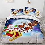 YURKO Bettwäsche 200X135 Weihnachten Weihnachts Wintermotiv Weihnachtsmotiv Santa Mit 2 Kissenbezügen 80X80Cm Polyester Baumwolle Allergiker-Bettwäsche Kein Bügeln 135X200Cm