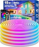 15M Neon LED Streifen, IP68 Light Strips Outdoor & Indoor Use, Wasserdichte Flexible Lichtschlauch mit App und Fernbedienung, LED Rope Stripes für Wohnzimmer, Schlafzimmer, Spielzimmer