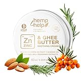 Bio Zinksalbe mit Ghee Butter, Beruhigende Creme für empfindliche, gereizte oder trockene Haut mit Sanddorn, Mandelöl, Panthenol (B5) & Rosmarinextrakten, Plastikfrei, 60 ml