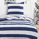 HENGWEI Blau Bettwäsche 135x200cm 2teilig Set Oeko-TEX Zertifiziert, Extraweiches Bettwäsche-Sets für Einzelbett Hochwertiges Mikrofaser Bettbezug mit Kissenbezug 80x80cm, Blau Weiß Streifen