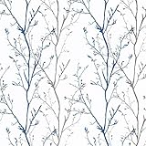 Melwod Graublaue Baumzweige zum Abziehen und Aufkleben, Kontaktpapier, 45 x 1000,8 cm, moderne Baumzweige, entfernbare Tapete, natürliches Wandpapier, selbstklebendes Vinyl für Schubladenauskleidung,