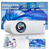 YABER WiFi Mini Beamer mit Screen Mirroring, 7000 Lumen Heimkino Beamer, 1080P Full HD Tragbar Video Beamer mit 250' Display, Kompatibel mit iOS/Android/HDMI/TV Stick/USB/PS5