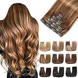 EINbeauty Clip In Extensions Echthaar 7Stücke Extensions Echthaar Gerade Unsichtbar Echthaar Extensions Extensions Clip In Haarverlängerung 80g 35cm(14Zoll，4/4/27#）