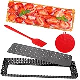 Quyimy Tarteform mit Hebeboden 35cm, 14 Zoll Rechteckige Quicheform mit Antihaftbeschichtung, Backform Rechteckig Gelochte Tarteform Obstkuchenform mit Öl-/Spülbürste