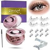 Magnetische Wimpern, Magnet Wimpern Ohne Eyeliner, Streifen & Halbwimpern Styles Magnet Wimpern Natürlicher Look,4-Magnet Upgrade Mit Applikator Kein Kleber erforderlich, Chlffua Geschenkbox