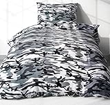 Heubergshop 2-teilige Seersucker Bettwäsche 135x200cm und 80x80cm - Camouflage Tarnmuster Grau - Bettgarnitur aus 100% Baumwolle, bügelfrei (EW-200/3-Grau)