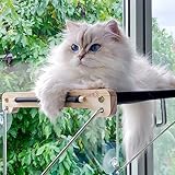 Katzen Fensterplätze (bis 15 kg), Fensterliege Hängematte für Katzen mit Massivholz und Metall, Stabiles Fensterbrett, Hängebett Fenster mit Saugnapf