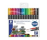 STAEDTLER 3187 TB18 ST 3187 TB18 - Doppelfasermaler permanent, feine und ultrafeine Spitze, für viele Oberflächen geeignet, Klarfaltetui mit 18 leuchtenden Farben