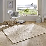 Taracarpet Handweb-Teppich Malmoe Wolle im Skandinavischem Landhaus Design Wohnzimmer Esszimmer Schlafzimmer Flur Läufer beidseitig verwendbar beige 070x240 cm