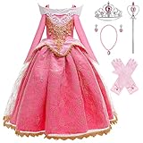KANDEMY Mädchen Prinzessin Aurora Kostüm Kinder Dornröschen Kleid Karneval Kostüme für Fasching Party Verkleidung Cosplay Geburtstag Mottoparty Kleider Pink 120