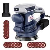 HeroJet Exzenterschleifer 450W mit Bremse, 125mm Schleifmaschine für Holz mit Staubabsaugung, Schleifmaschine mit Verstellbarem Griff, 15 Schleifpapier, 6 Geschwindigkeiten 13000 U/min