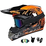 UIGJIOG MTB Helm Fullface Kinder,Motorradhelm Grün und Orange Erwachsener Motorrad Downhill Full Face Helm für Mountainbike Bergbuggy Sport Schutz,Orange