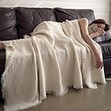 TBBFGTL Sommer Blanket,Baumwolle Decke [130x170cm] Leichte Atmungsaktive Wohndecke für Couch Wohnzimmer, Flauschige als Sofa Travel Blanket oder Überwurf(Warmweiß)