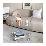 Kleiner Couchtisch aus Acryl mit transparentem Design und Trolley-Aufbewahrungsschrank für Wohnzimmer, Zuhause, mobiler Nachttisch, kompakter Beistelltisch