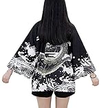 Siehin Damen Kimono Cardigan Japan Happi Kimono Frühling-Sommer Jacke Yukata Coat Ukiyoe Baggy Tops Einheitsgröße (Schwarz Drache)